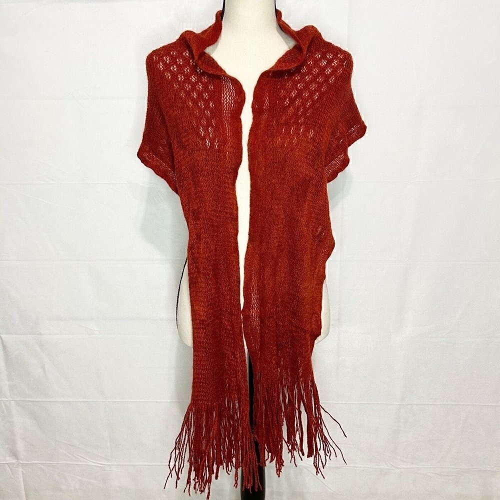 Blue Pacific Cashmere and Boiled Wool Open Knit Scarf Shawl One-Size Rust Color